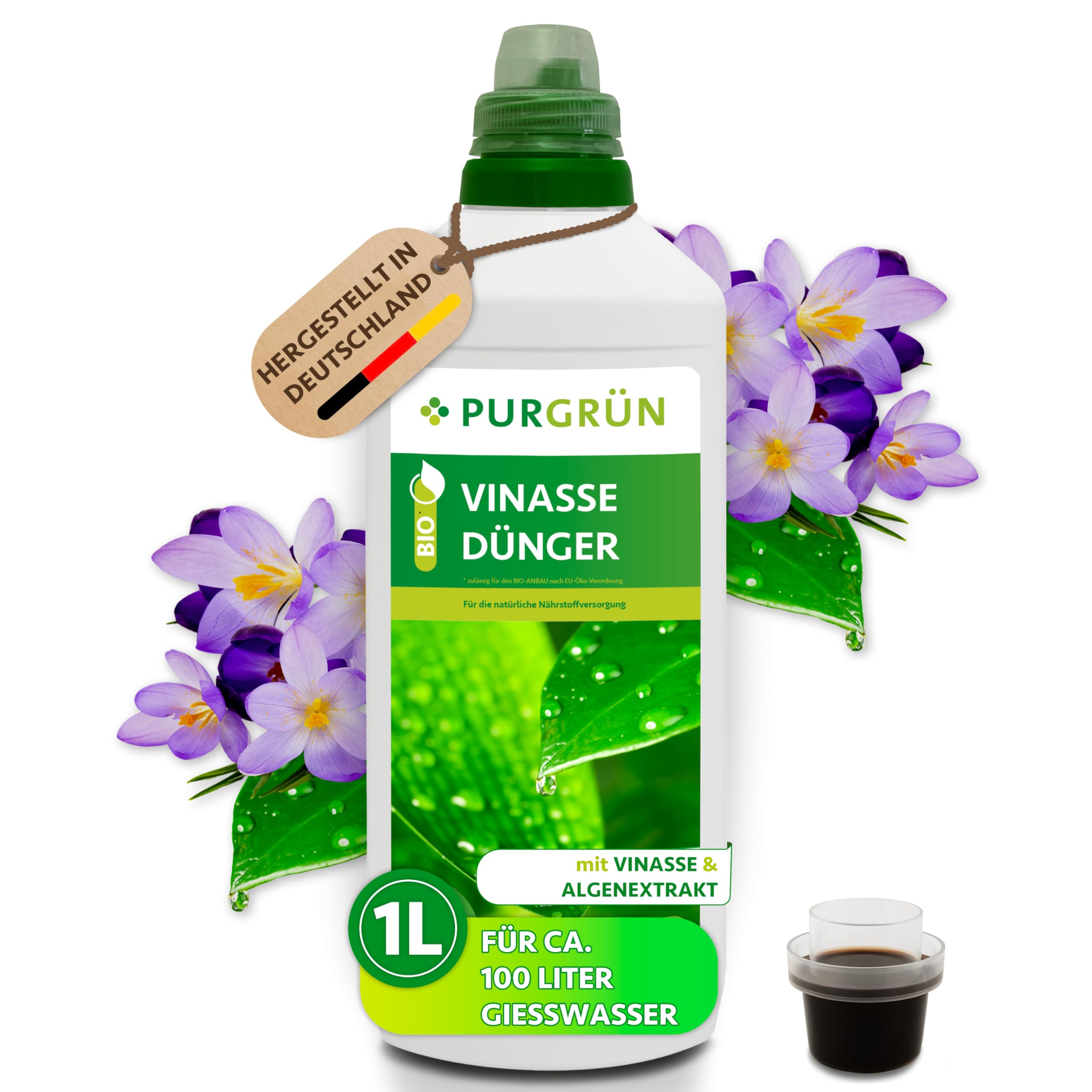 Bio-Vinasse-Dünger 1 Liter – Gesundes Wachstum & reiche Ernte – Premium-Flüssigdünger für den Bio-Anbau – Hohe Widerstandskraft dank extra Kalium – Konzentrat für 100 Liter Gießwasser