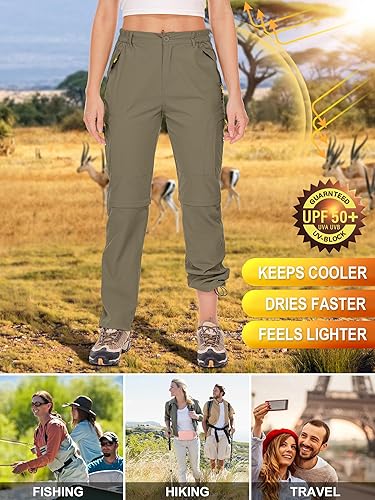 Miniatura 5 de Pantalones deportivos convertibles de senderismo para mujer, elásticos, de secado rápido, ligeros, con cremallera, pantalones para safari, viajes de