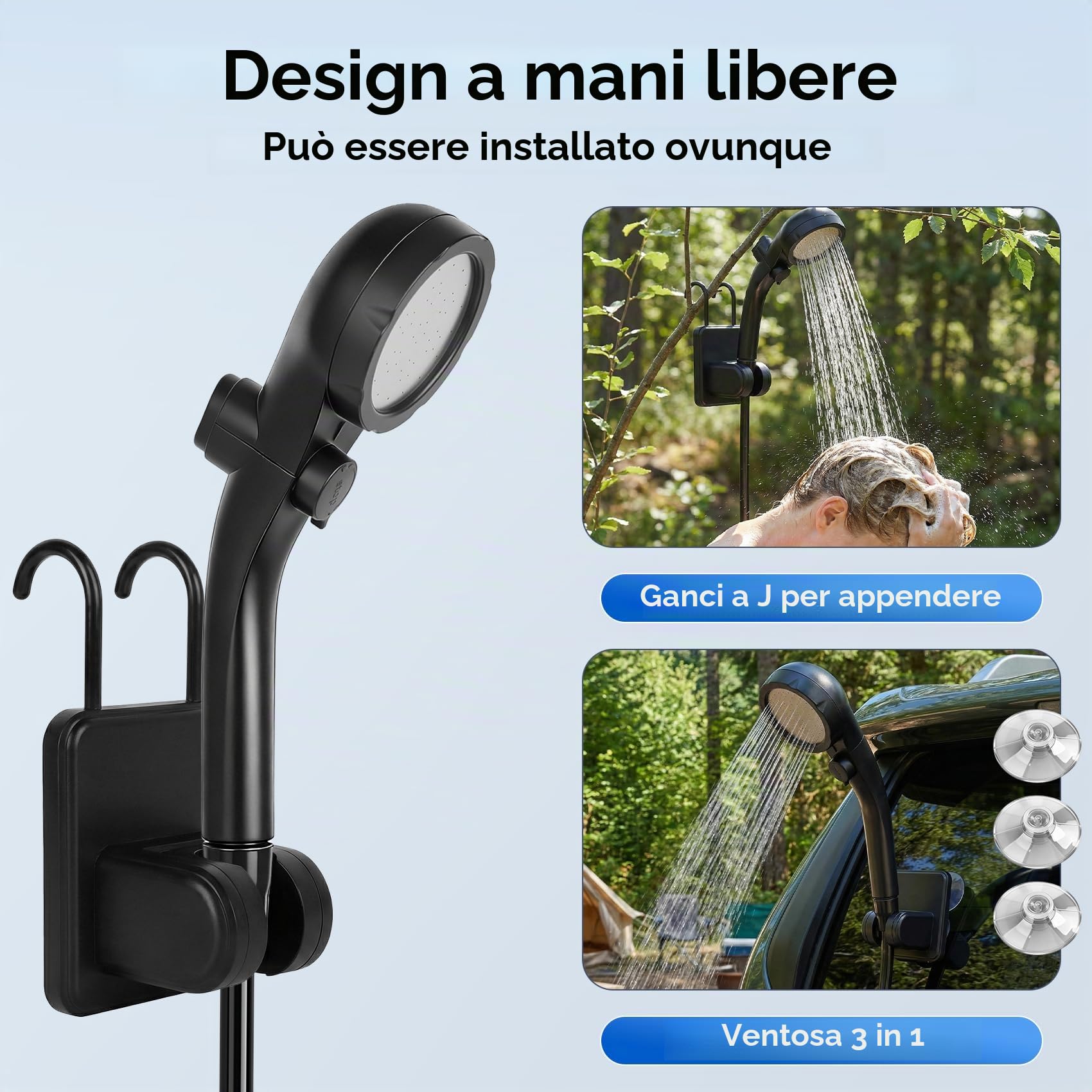 Doccia portatile per campeggio con riscaldatore ad immersione, 6000mAh Pompa da campeggio ricaricabile con display LED intelligente, doccia da campeggio per escursionismo, viaggi, lavaggio auto, bagno