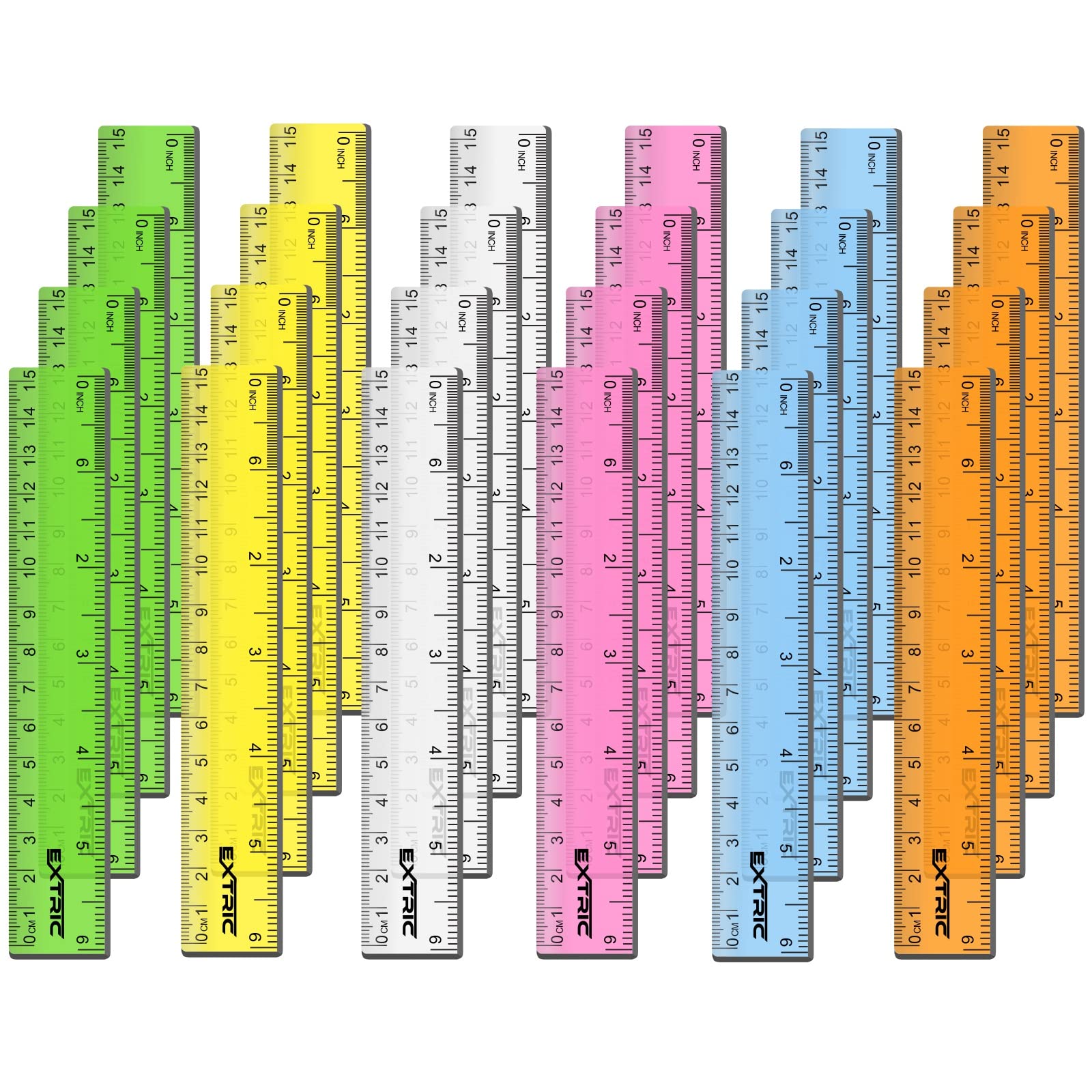 Rulers 6 Inch Bulk Classrom, 24 Count Rulers for Kids Assorted Colors, Clear Ruler Metric and Inches, Shatterproof Mini Ruler for Kids