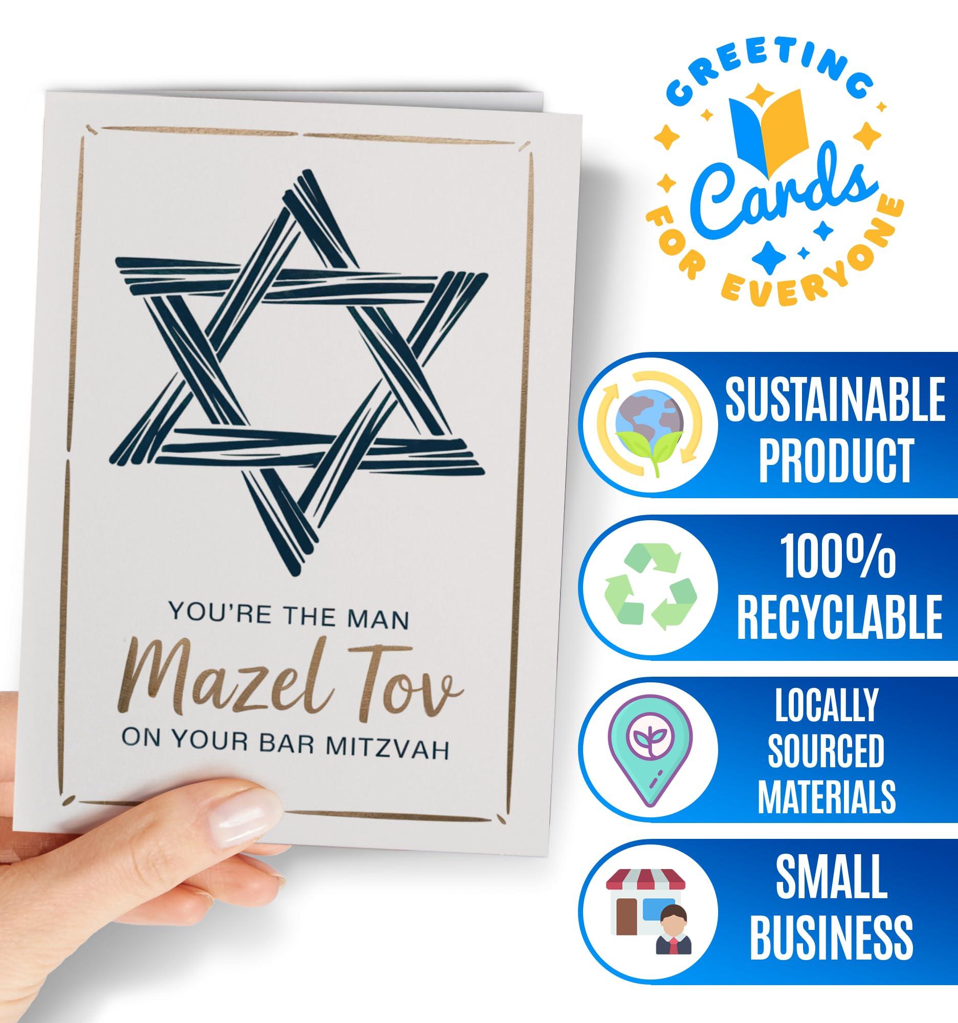 Carte Bar Mitzvah – Cartes de félicitations juives Mazel Tov pour garçons