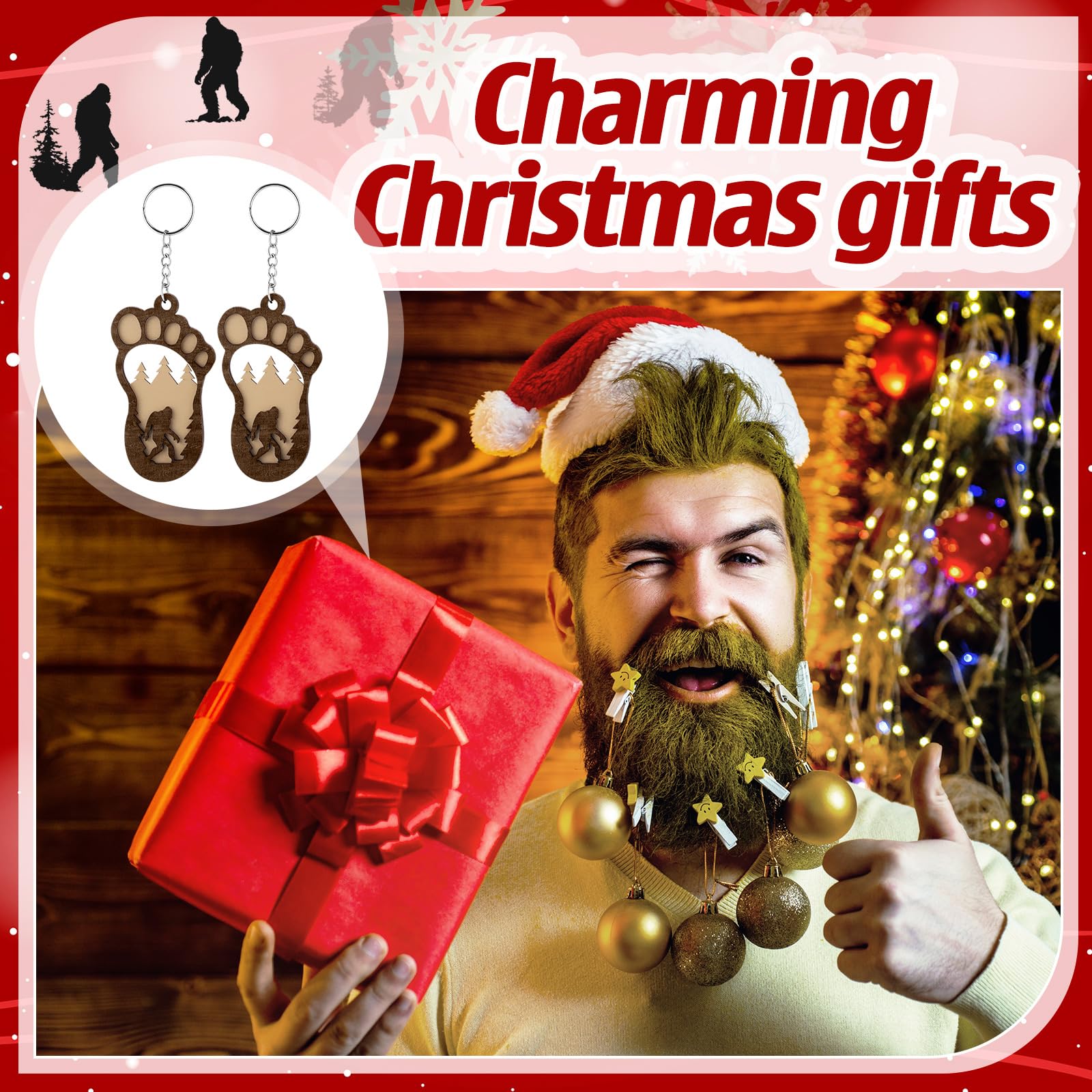 Bigfoot Schlüsselanhänger aus Holz, einzigartiges Geschenk für Herren, Weihnachten, Mitarbeiter, Kollegen, Freunde, 16 Stück