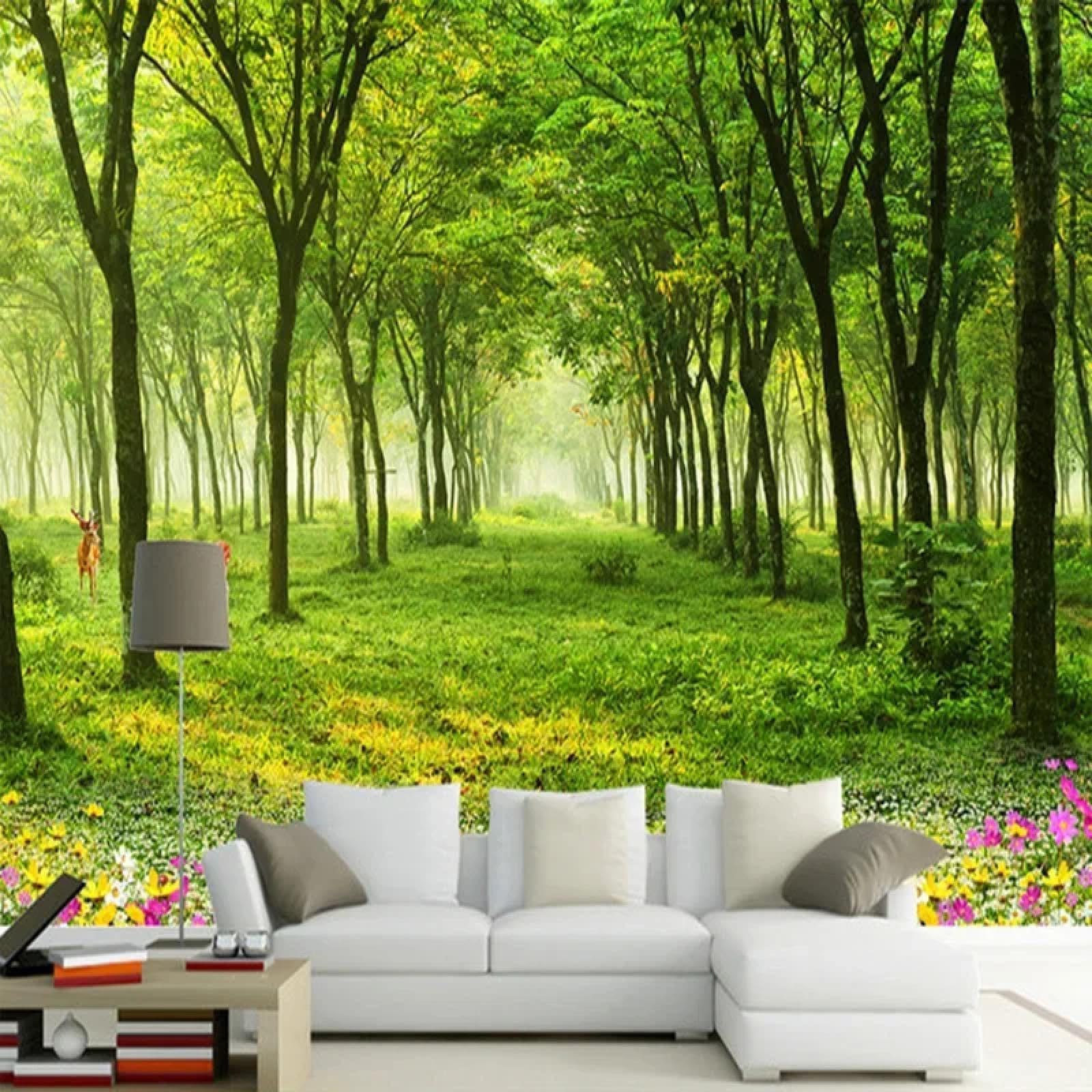Papier peint 3D forêt paysage naturel décoratif haute résolution pour mur de salon