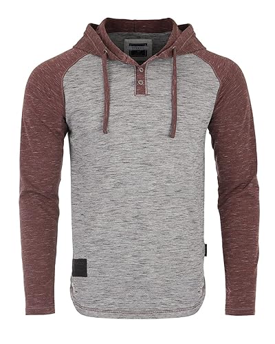 ZIMEGO Mens Long Sleeve Lightweight Hooded Henley – Color Block