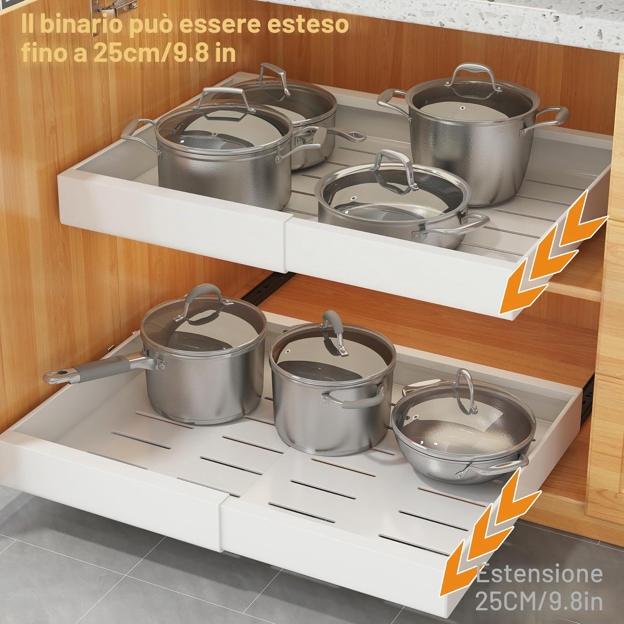 COVAODQ Organizzatore estraibile per armadietto, estensibile, scorrevole, senza fori, per organizzare la base della cucina, dispensa, bagno,Set 1 pezzo bianco