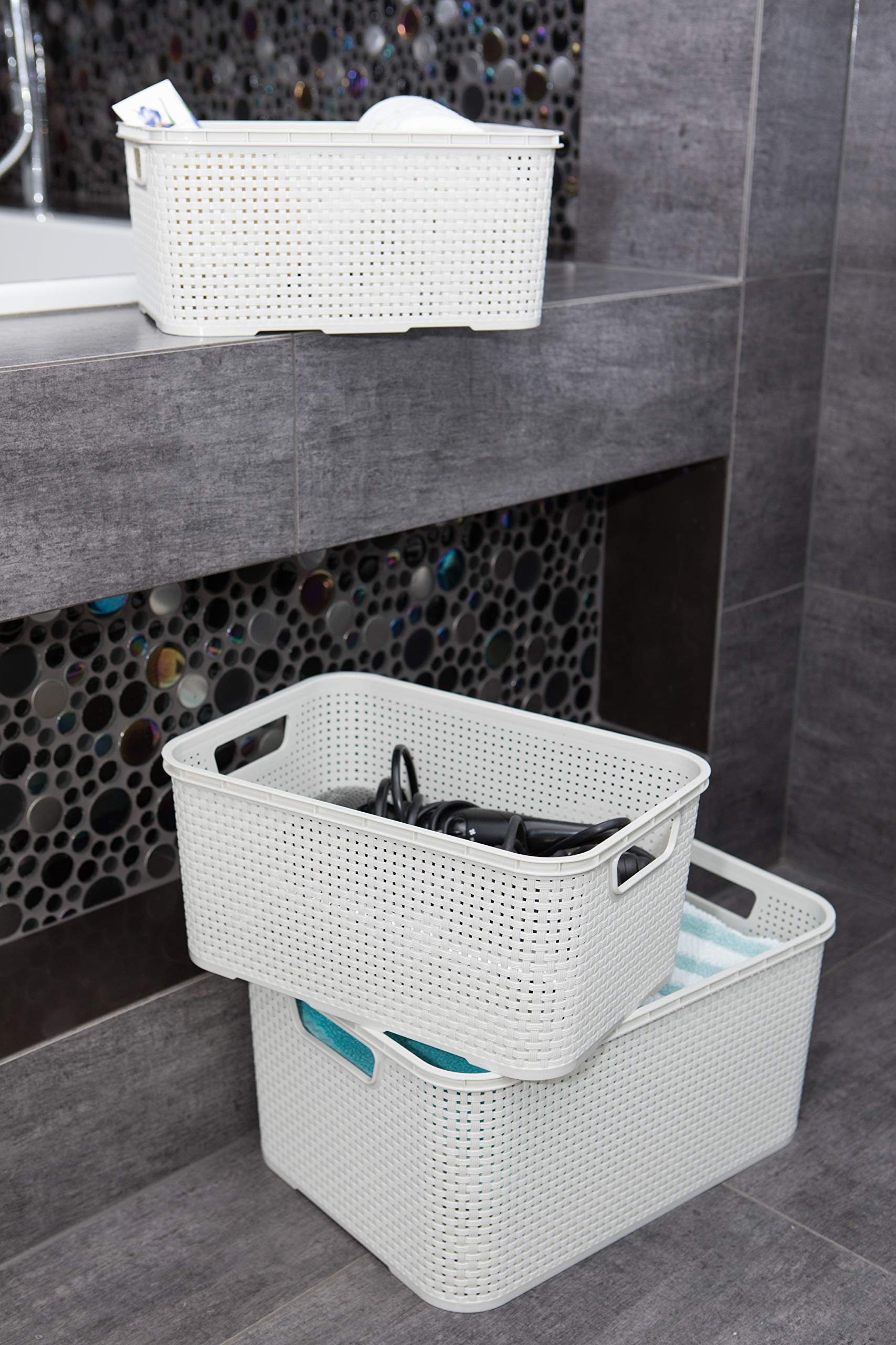 BranQ - Home essential uniwersalny, wielofunkcyjny kosz o wyglądzie rattanowym, rozmiar S 7 l, nie zawiera BPA, kolor kremowy, 28,5 x 19,5 x 12,9 cm
