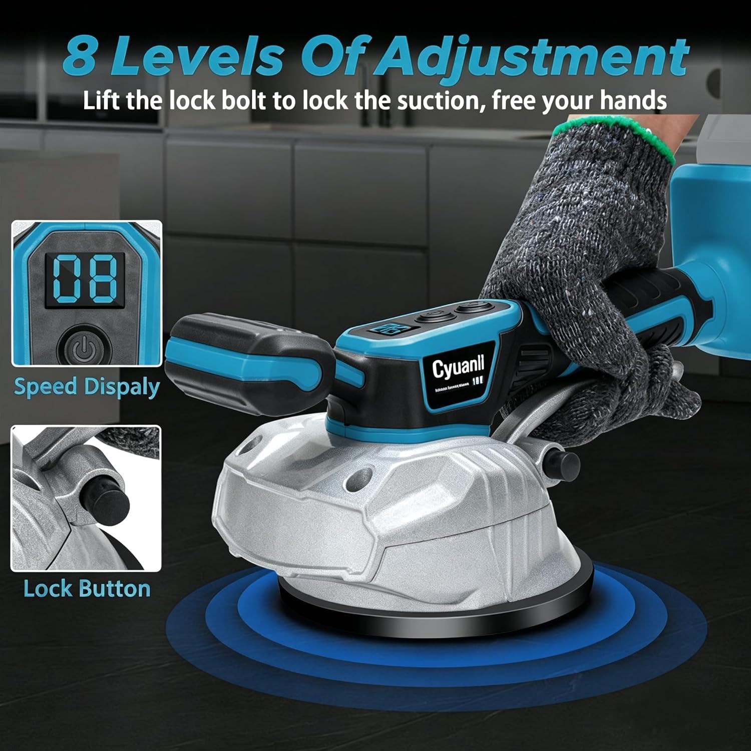 Tile Vibration Tool for Makita 18V Battery,Cordless Tile Vibration Leveling Machine with 8 Speed,Tiler Vibrator Tool 5'' Suction Cup,Digital Display,25000r/Min for Floor,Wall(No Battery)