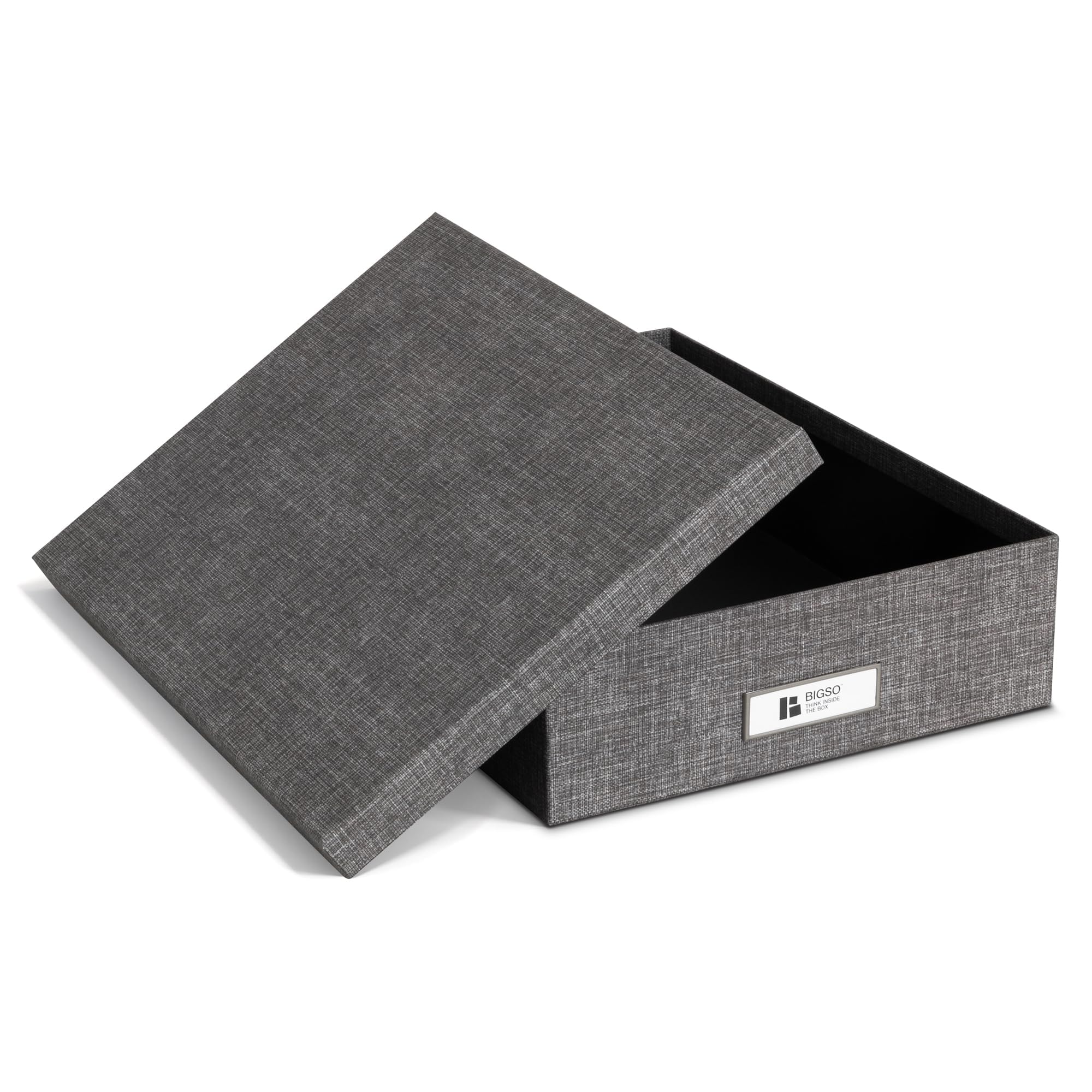 Bigso Oskar - Cassetta delle lettere per documenti importanti formato A4 o lettera, resistente, con coperchio e porta etichette in metallo, 8,4 x 25,9 x 35,1 cm, grigio melange