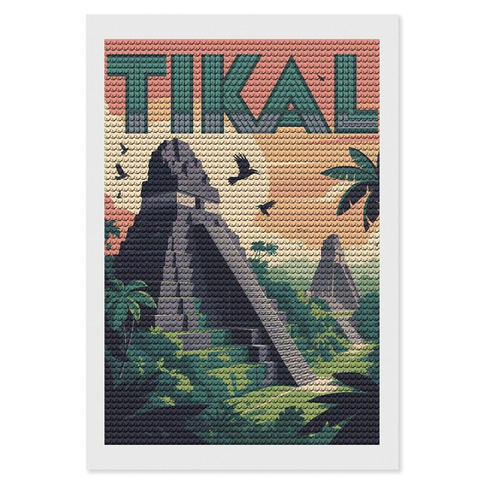 Junmoney Tikal Mayan Ruins Travel Diamond Painting Canvas Set 8"x12", for Women, Pleasing Wall Art Project, Aesthetic Room Decor, Gift Idea