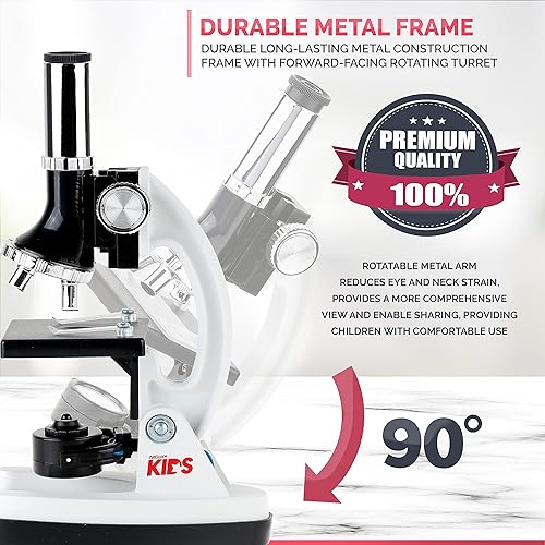 Miniatura 8 de AmScope Kit de microscopio para principiantes y estudiantes, 1200X, 48 piezas, con diapositivas, luz LED, caja de transporte y libro El mundo del