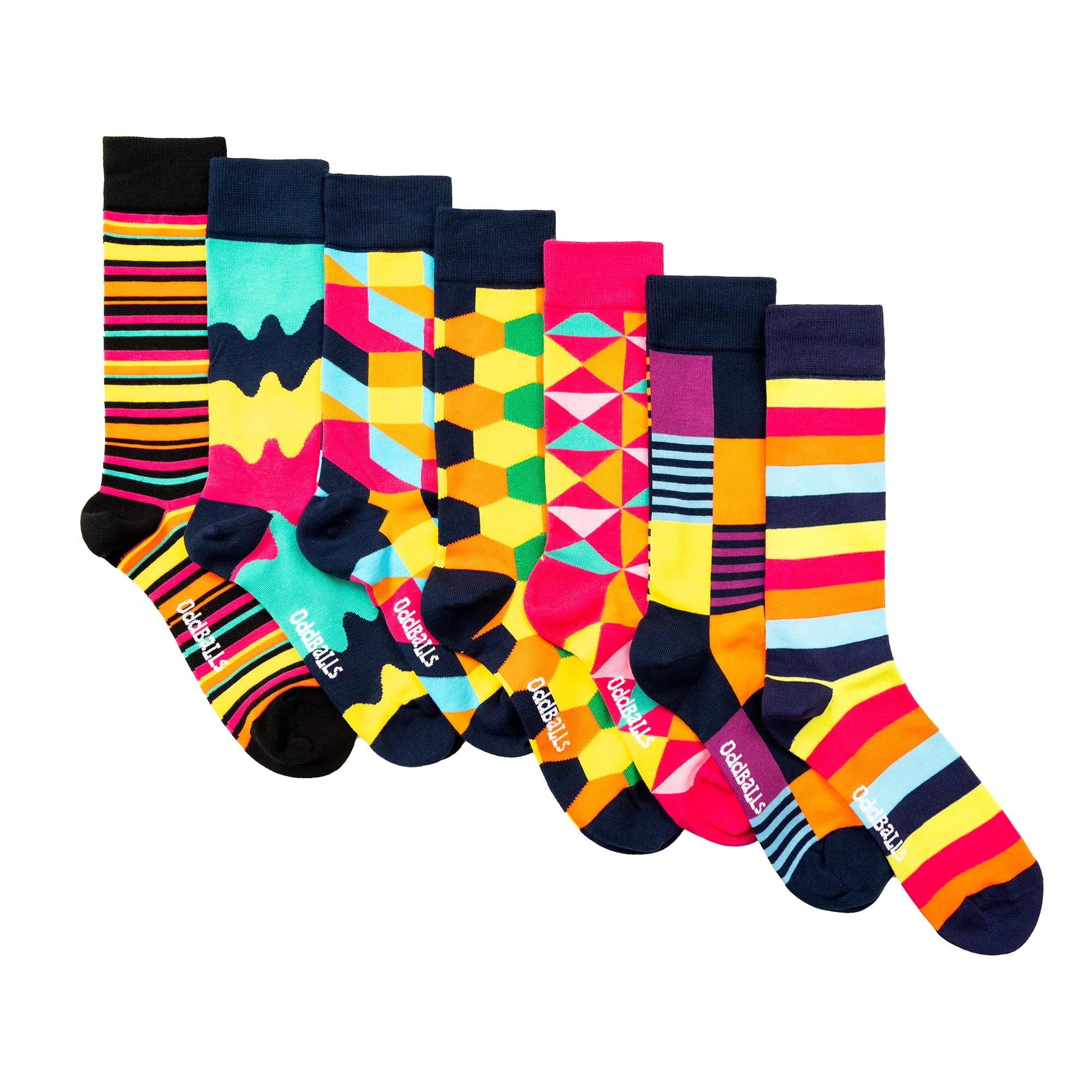 OddBalls | Sock Multipack | 7 Pack | Mens & Womens | Colourful Cotton Socks | Work Socks | Elasticated Ankle | Random 7 Bundle | Size 7-10