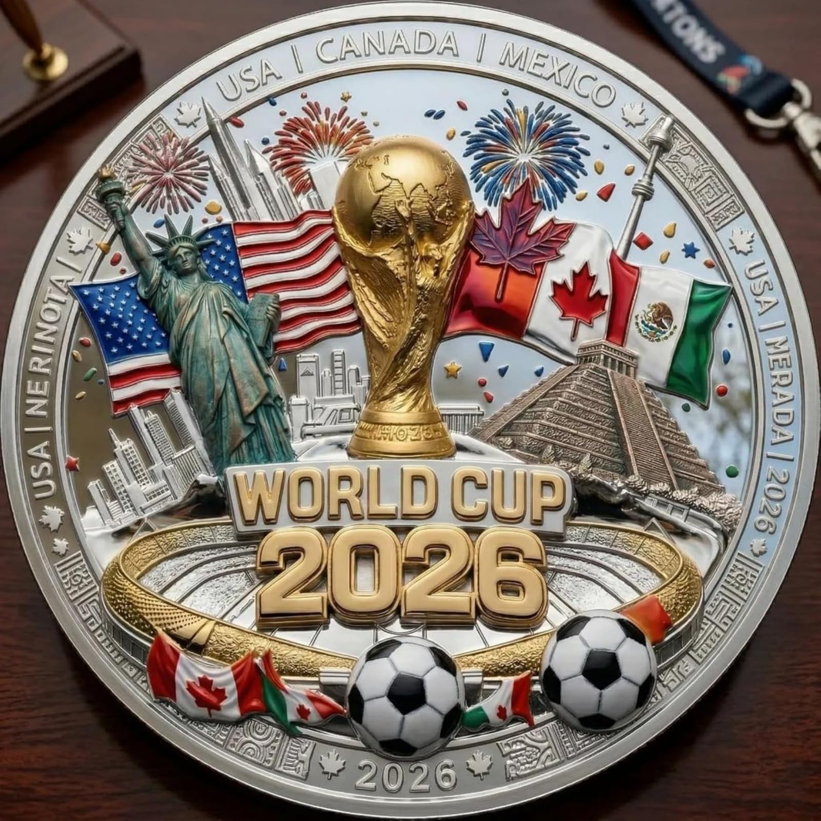 Moneda Conmemorativa del Mundial 2026, Moneda de Metal de Doble Cara, Ideal para Exhibir, como Accesorio de Escritorio o como Regalo de Recuerdo, para Aficionados y Coleccionistas de Fútbol (1 pc)
