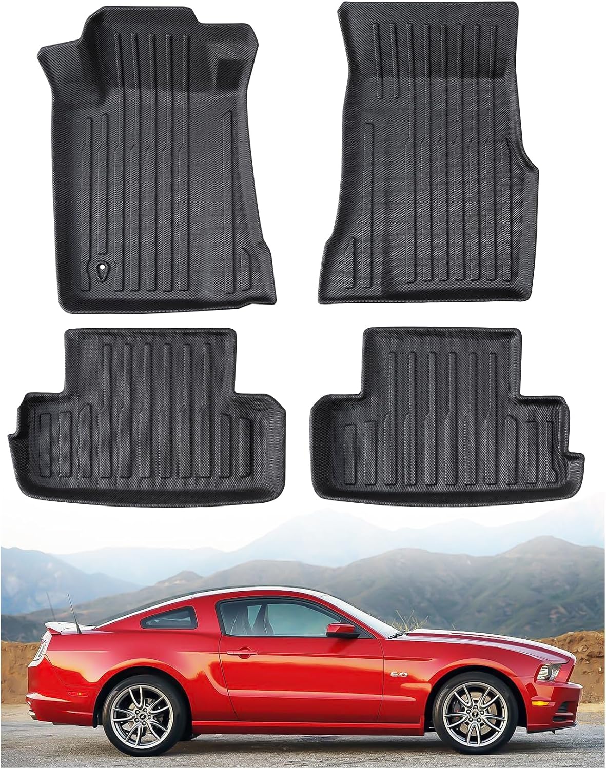Floor Mats for Ford Mustang GT 2005-2009 All Weather Car Liner Protector Heavy Duty TPE Rubber Waterproof Anti-Slip Tech Custom 2005 2006 2007 2008 2009 Automotive Interior Accessories