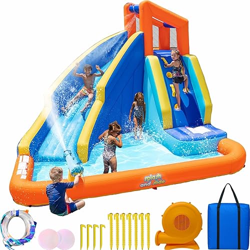 Sportspower™ Big Wave II Inflatable Water Slide Bounce House with Climbing Wall & Splash Pool, Ages 3-8, Heavy Duty, ASTM Certified, on Included Blower
