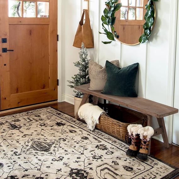 Wnutrees 47 Farmhouse Wood Bench, Solid Wood Entryway Bench, Brown | Dining Room Seat for End of Bed, Hallway, Easy to Assemble, Rustic Farmhouse Decor