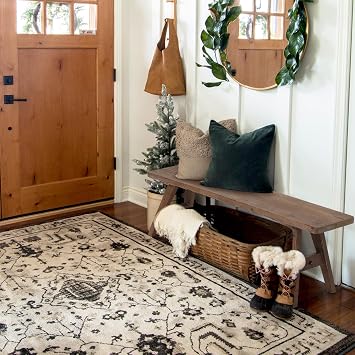 Wnutrees 47 Farmhouse Wood Bench, Solid Wood Entryway Bench, Brown | Dining Room Seat for End of Bed, Hallway, Easy to Assemble, Rustic Farmhouse Decor