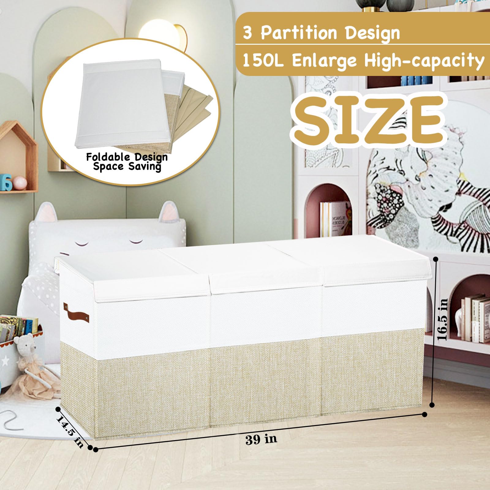 Grande boîte à jouets, organiseur de jouets, bacs de rangement avec couvercles, bacs de rangement pour animaux en peluche, bacs à jouets pour enfants, tout-petits, bébés, filles, crèche