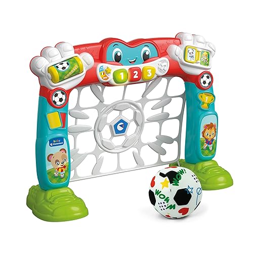 Clementoni Baby Tira e Segna Goleador, Rete da Calcio Elettronica con Luci e Suoni Bambini 18+ Mesi, Impara Numeri, Colori e Inglese, Sviluppa Motricità, Palla Inclusa, Lingua Italiana, 17954