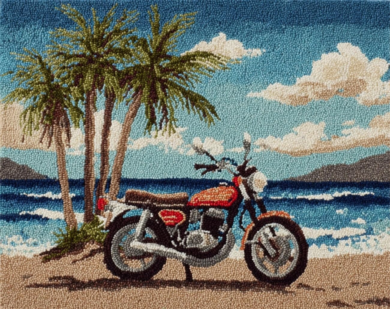 AMBATTERY Tapestry Kit Beach Motorcycles Carpet Rug Making Kit，Cross Stitch Embroidery Kits Needlework Crafts for Home Decor 21x29in