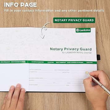 Notary Journal Log Book with Privacy Guard and Inner Pocket, 10X7, Black