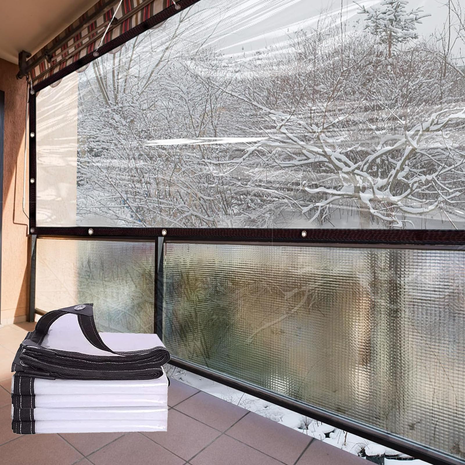 GJZQDKX Waterproof Transparent Tarp 2x4m Tear-Resistant Cover for Garden Furniture Pools & Cars Heavy-Duty Clear Awning with Grommets Weatherproof Outdoor Protection