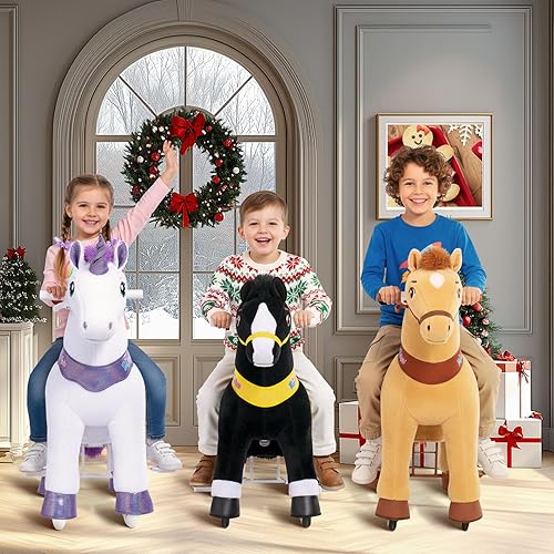 Vista 3 de PonyCycle Juguetes para montar Caballo negro esencial Modelo E (con freno/ 76 cm de altura/Tamaño 3) Pony Rider Animales caminantes Caballo balancín