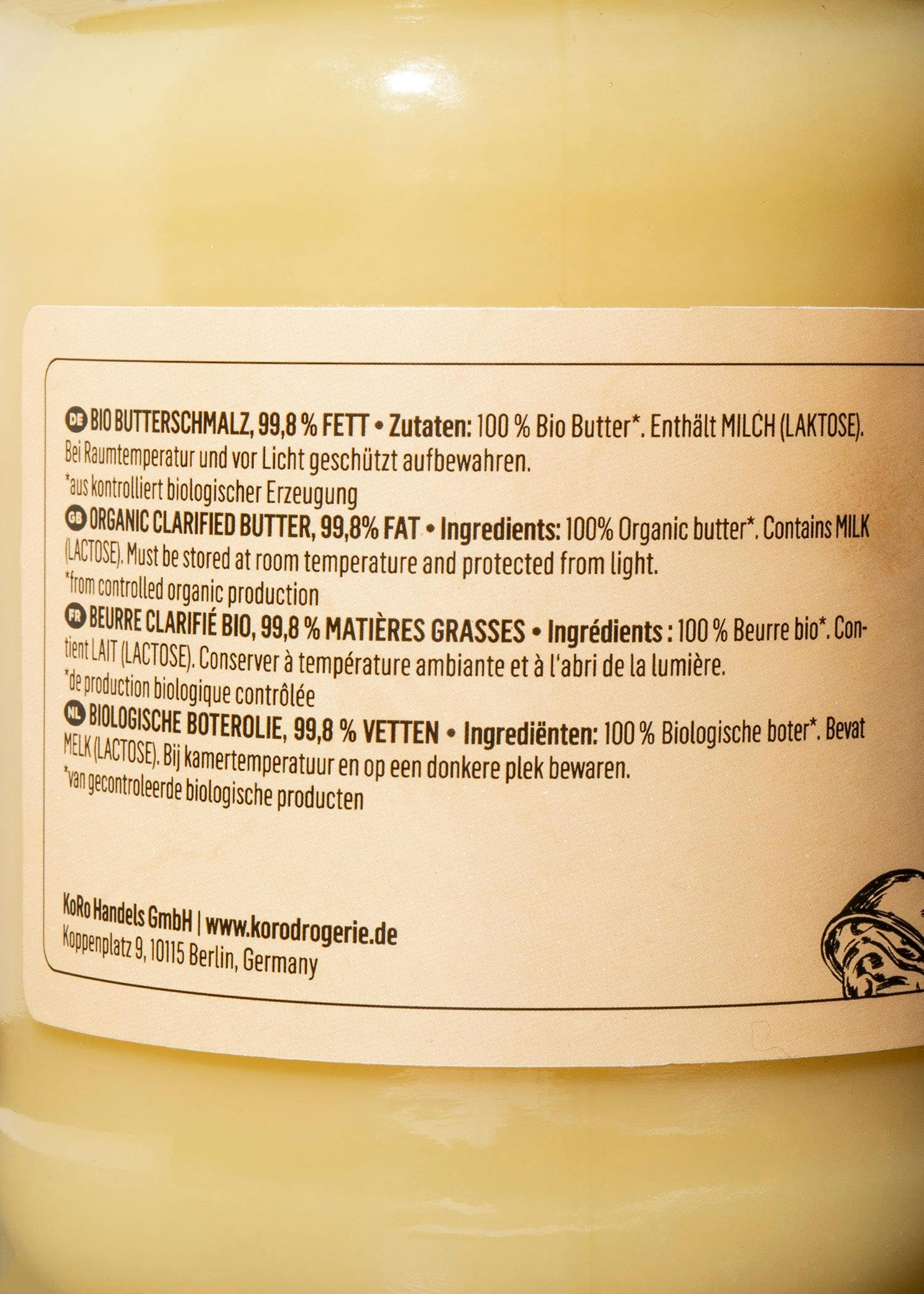 KoRo - Ghee bio 420 g - burro chiarificato, burro sciolto, senza lattosio, tipico della cucina ayurvedica