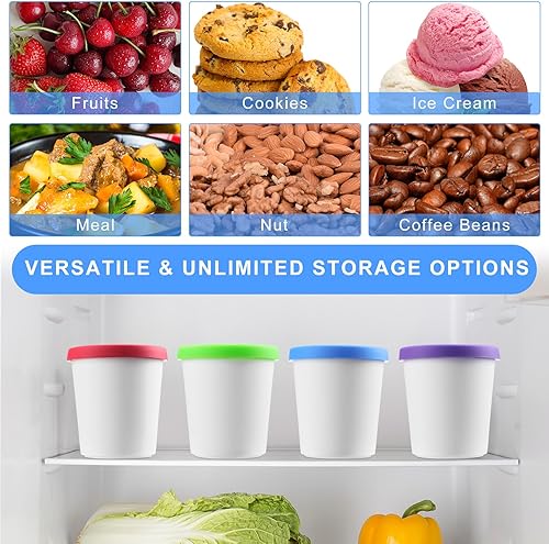 Miniatura 4 de Uiifan 8 recipientes de helado de 1 cuarto de galón para helados caseros reutilizables con tapas de silicona para congelador, recipientes para