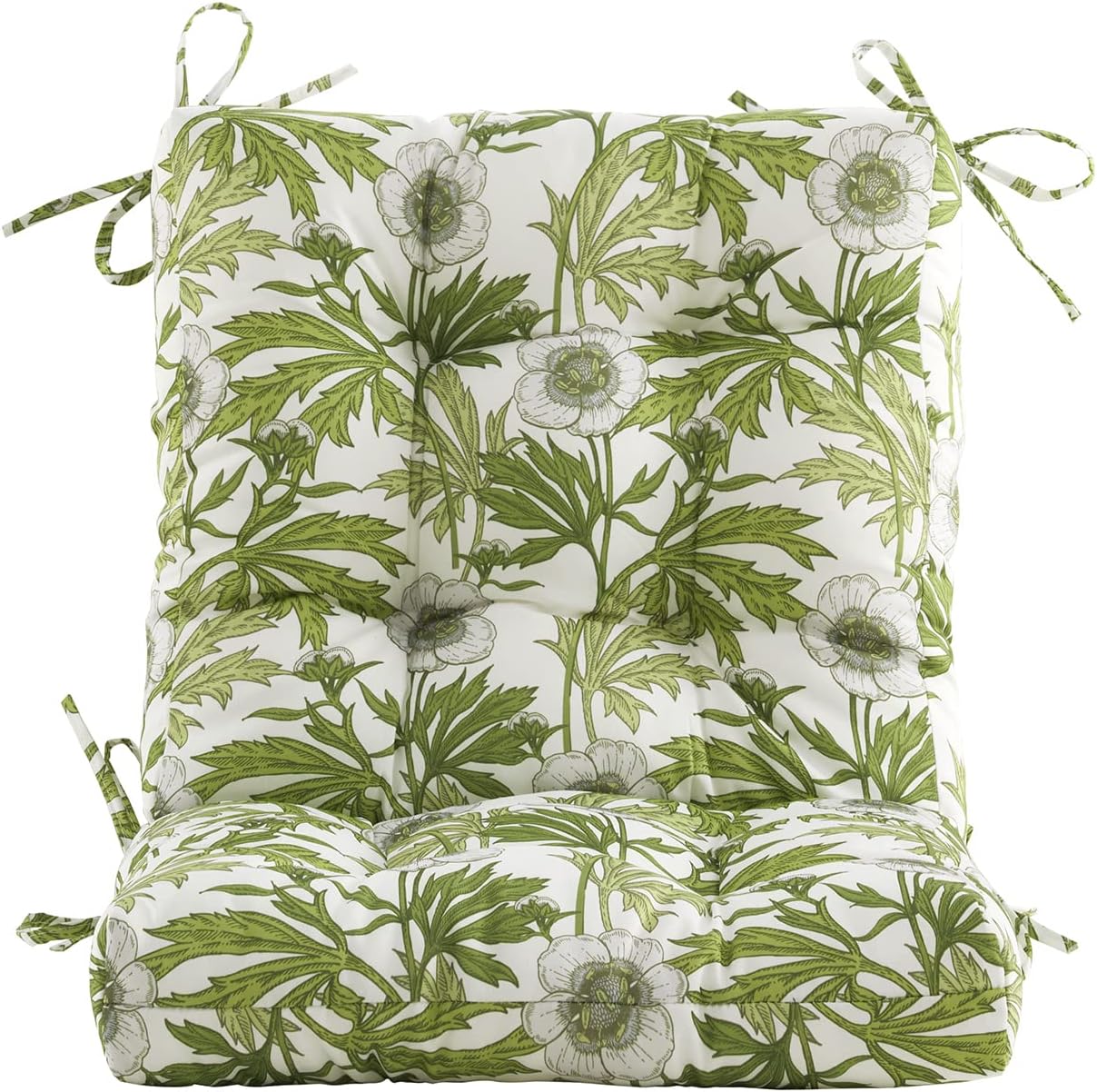 BLISSWALK Outdoor Chair Cushions,40"x20"x4",Low BackTufted Thick Outdoor Wicker Lawn Seat Cushion with Ties for Patio Furniture,Floral
