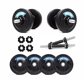 Watson 10Kg Rubber Weight Plates, 14 Cast Iron Dumbbell Rods 25mm With Nuts, Gym Equipment Set For Home Workout, Rubber Plates Gym Combo - image, photos
