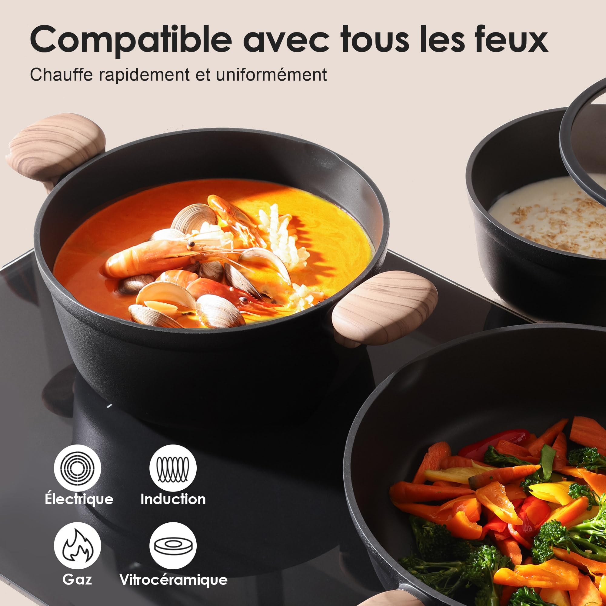 SENSARTE Batterie de Cuisine 17 Pièces, Revêtement Renforcé au Titane