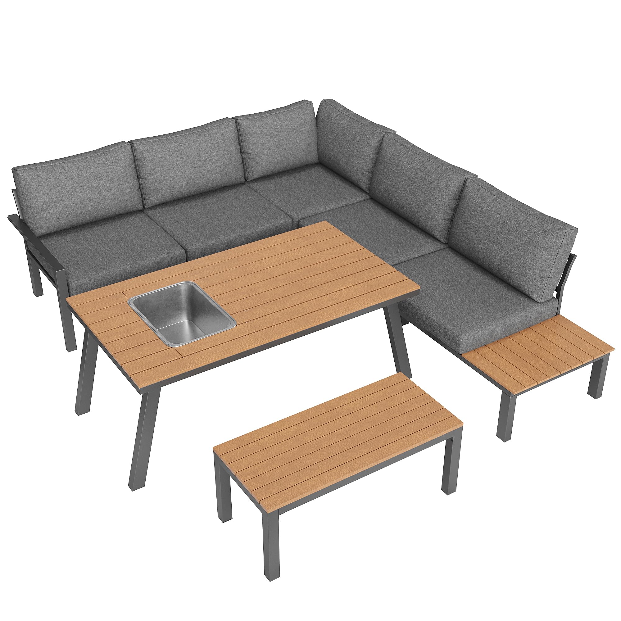 Juego de salón de jardín para 6-7 personas, adecuado para jardín, balcón, terraza, grupo de asientos resistente a la intemperie, moderno juego de muebles de jardín, estructura de hierro