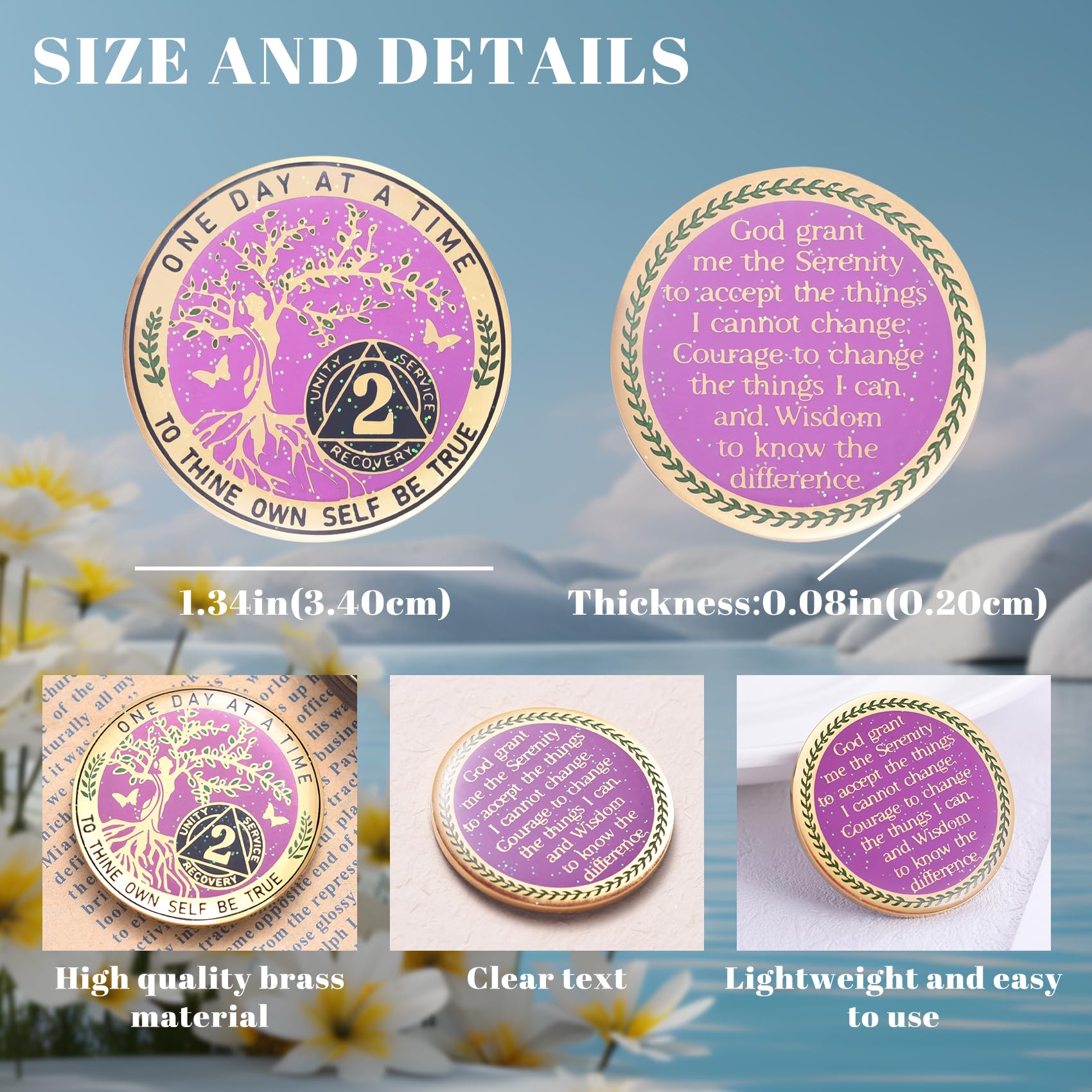 LParkin Pièce de sobriété de 2 ans, pièce d'arbre de vie, jetons et médaillons AA, cadeaux de sobriété pour femme, médaillon alcooliques anonymes