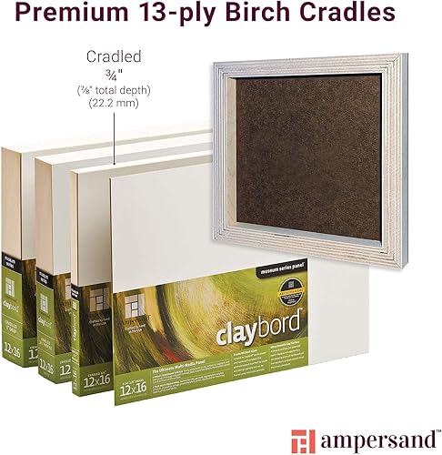 Miniatura 5 de Ampersand Art Supply Panel de pintura de madera Serie Museo Claybord, 6 "x 6", 34 "Perfil acunado