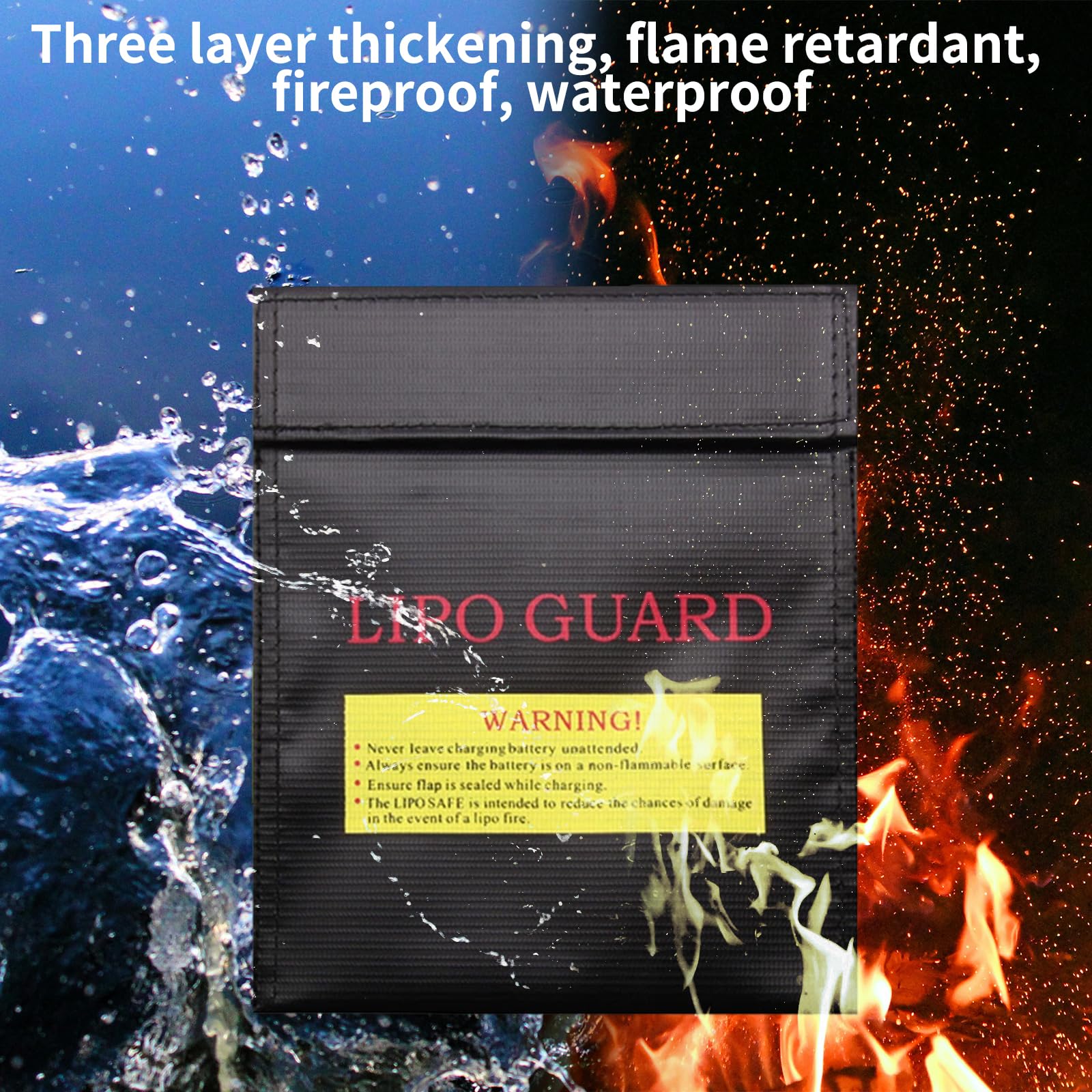 Bolsa de seguridad antiexplosión para batería LiPo – Bolsa ignífuga y resistente al agua, protección contra incendios para objetos preciosos, documentos y joyas (negro, 180 x 230 mm)