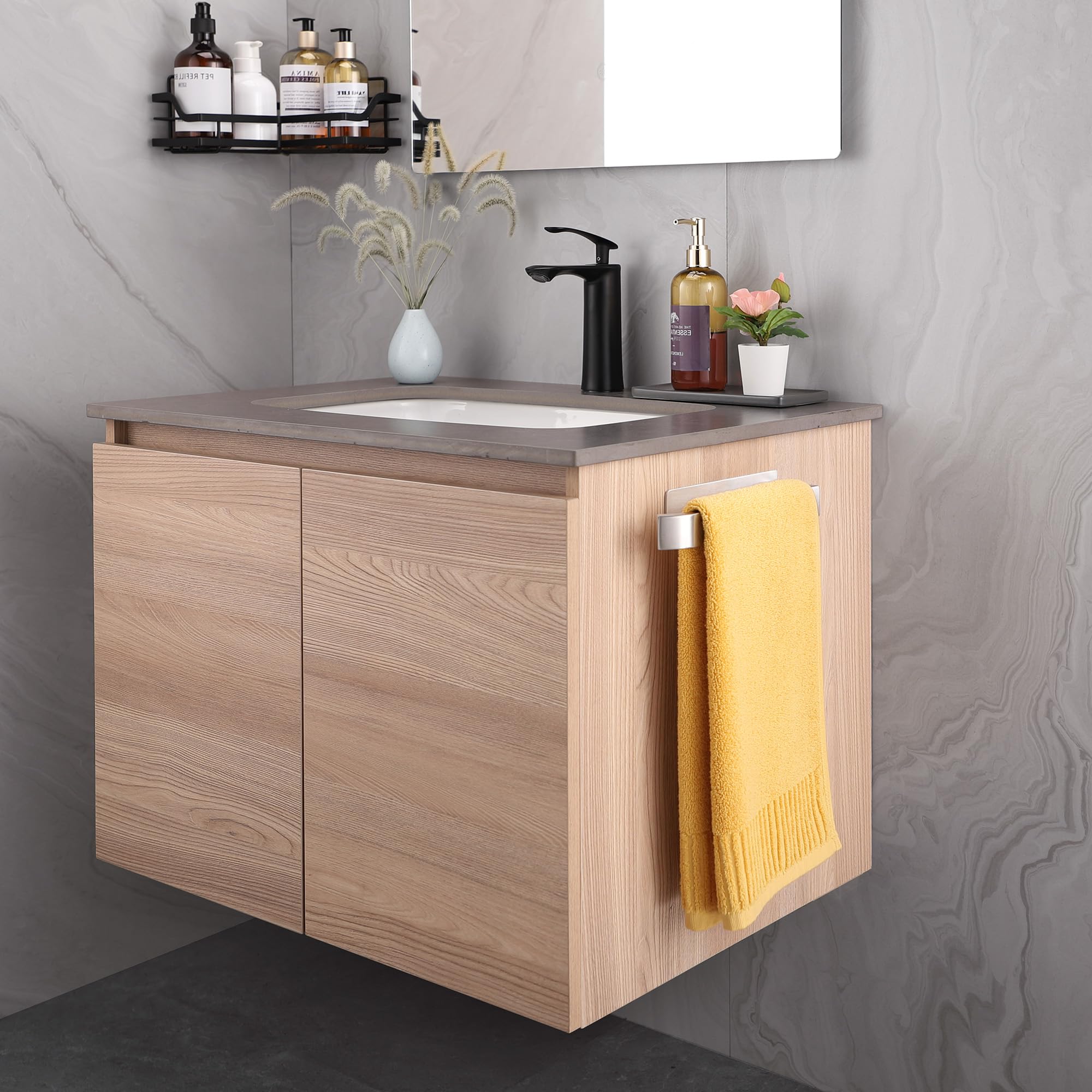ALOCEO Porta Asciugamani Bagno Adesivo, Portasciugamani da Parete in Acciaio Inox, Argento 24 cm