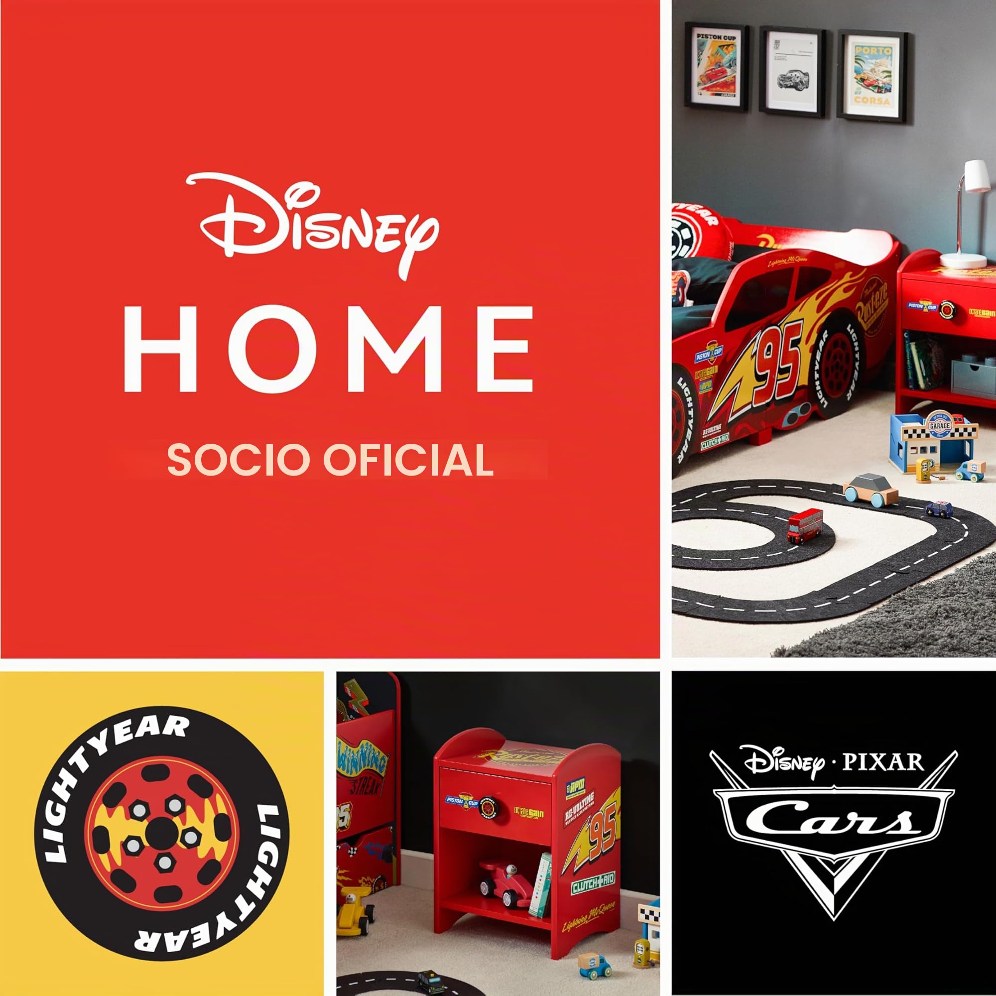 Disney Cars Rayo McQueen Mesita de noche de madera resistente, diseño de 2 niveles, gran almacenamiento, pequeña mesa auxiliar con cajón y estante de almacenamiento, para dormitorio infantil