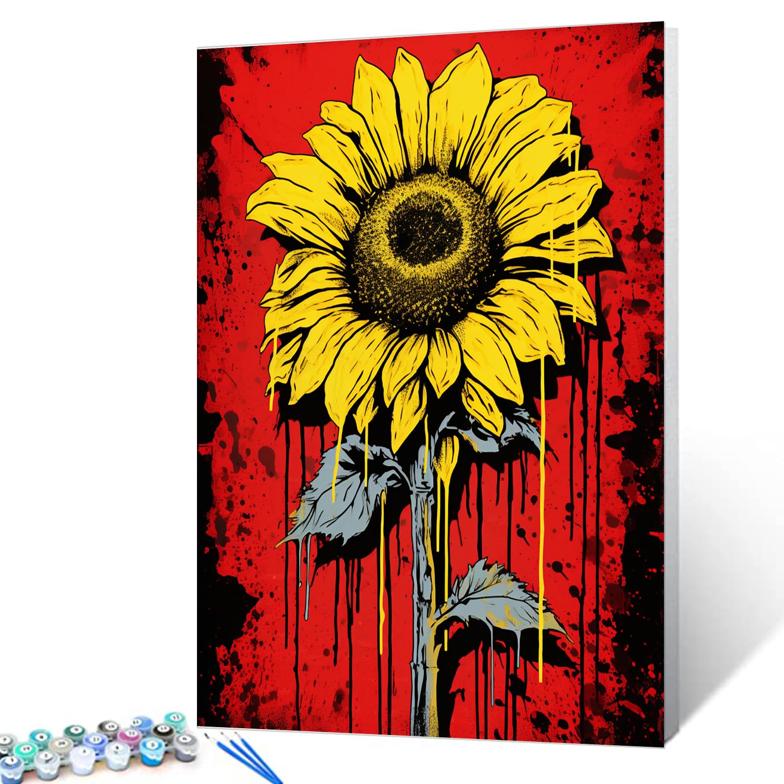 Tucocoo Graffiti-Sonnenblumen-Malen-nach-Zahlen-Kits, 40 x 50 cm, Leinwand, DIY, digitales Ölgemälde für Erwachsene, mit Pinseln und Acrylpigment, Pop-Art, Banksy-Blumenbild für Heimdekoration