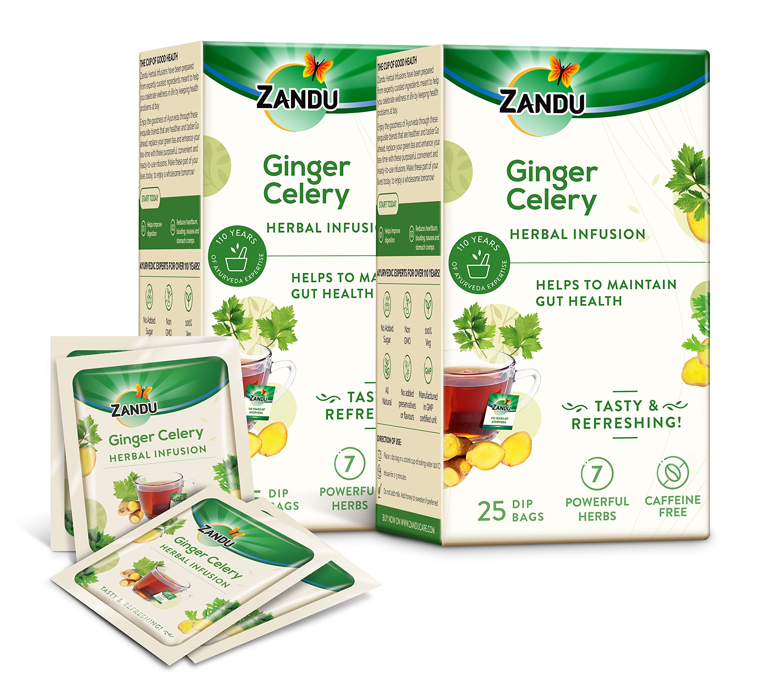 Zandu Ginger Celery Herbal Infusion, a Herbal Tea Enriched with Ayurvedic Ingredients (Pack of 25 Tea Bags X 2),37.5 grams