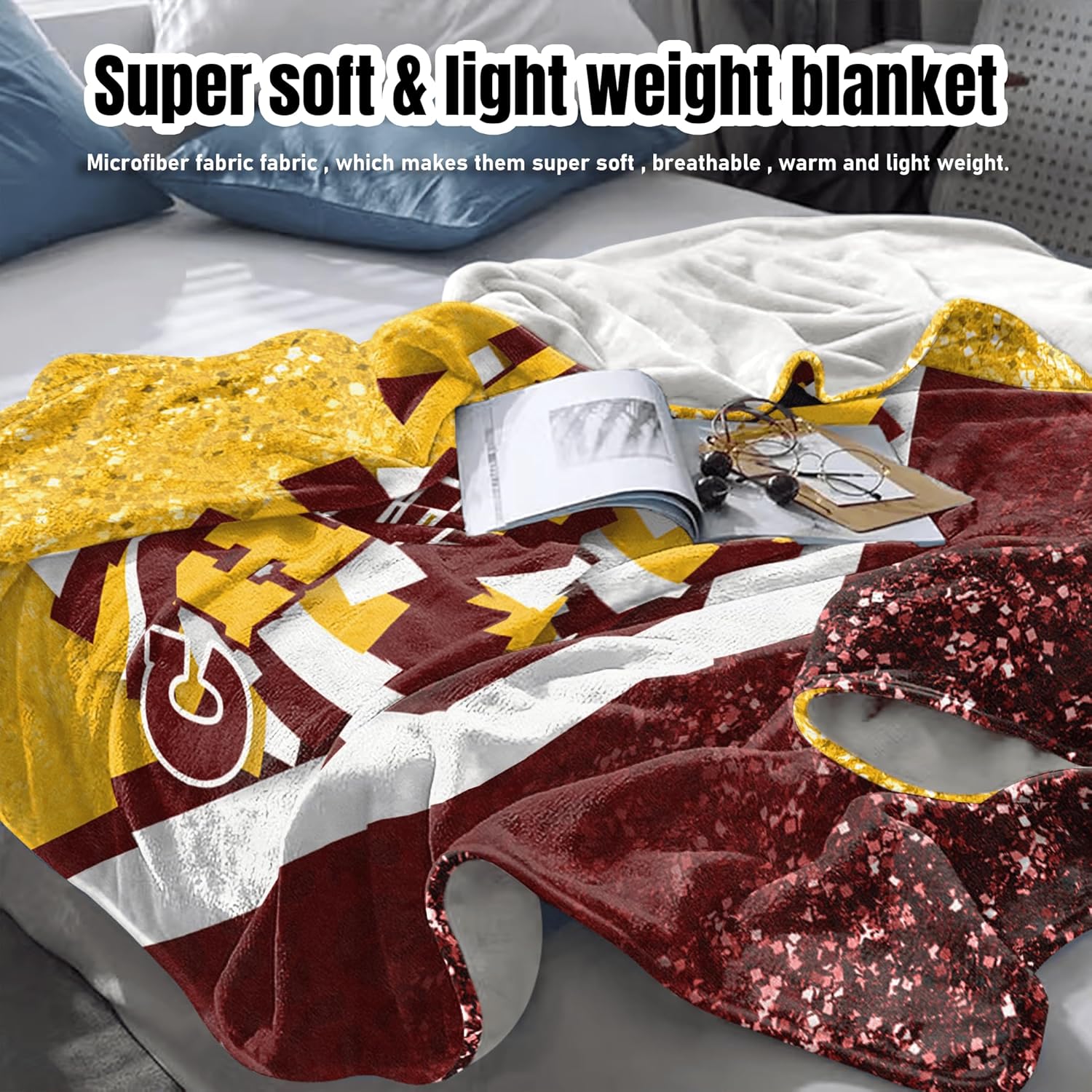 Cheerleader Blanket 50x60 in, Cheer Gifts for Girls & Women (Gold & Red)
