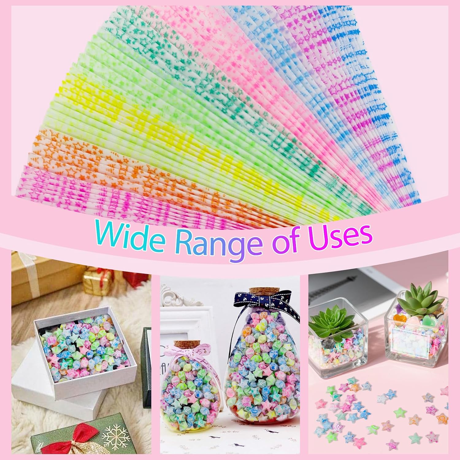 Jtnohx Luminous Origami Star Paper Strips, 630 Sheets Star Paper Strips, Luminous Origami for Lucky Jar Filling, Home Party Decor & Unique Present Ideas (Starlight)