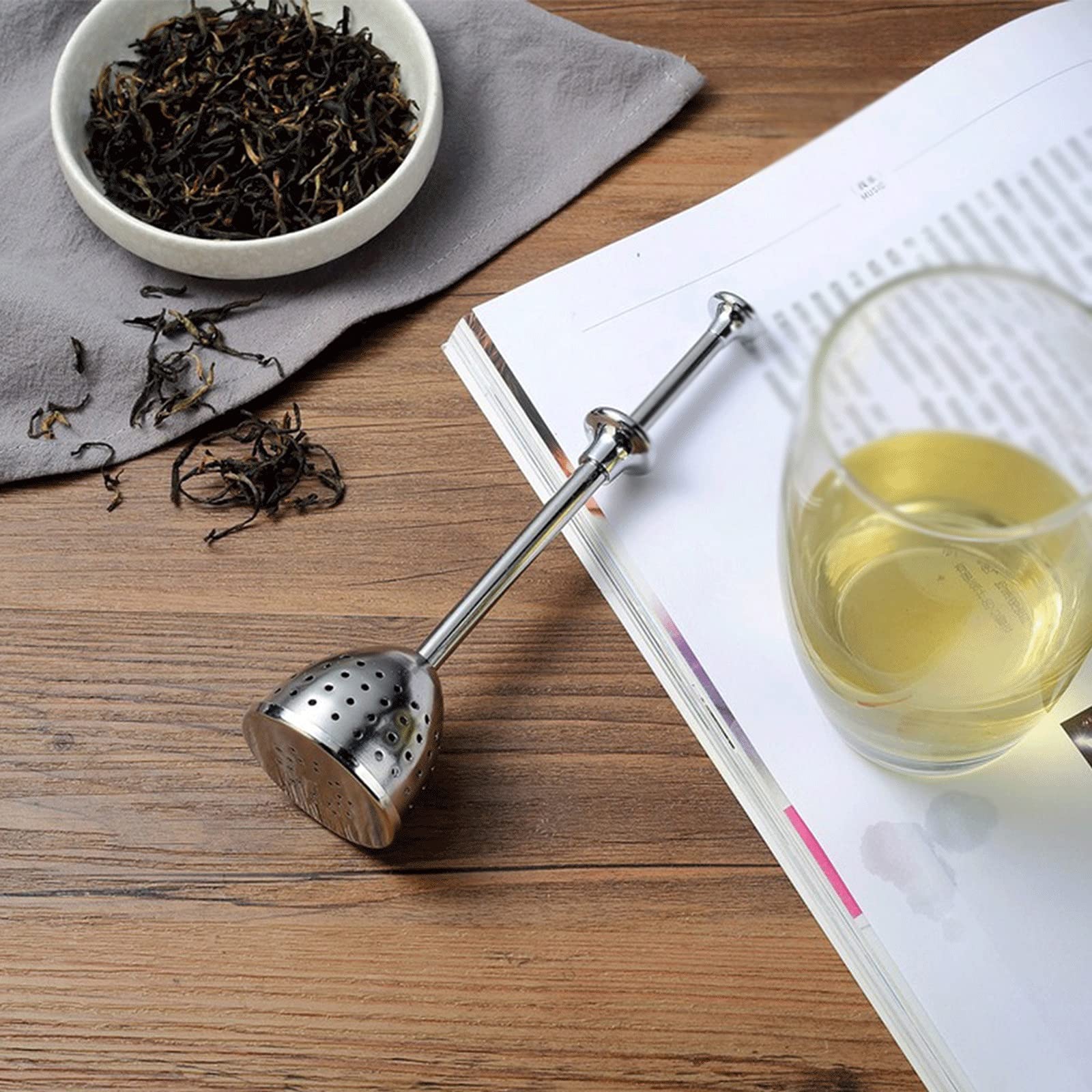 Colador de té portátil, herramienta de cocina para el hogar, infusor de acero inoxidable, fácil de limpiar, retráctil, reutilizable, mango largo