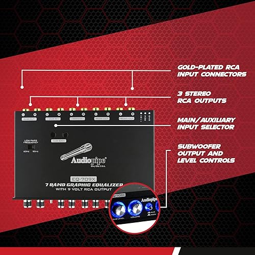 Miniatura 3 de Audiopipe EQ-709X - Ecualizador de audio de coche con gráfico de 7 bandas de 9 voltios universal medio DIN para sistema de sonido estéreo de coche,
