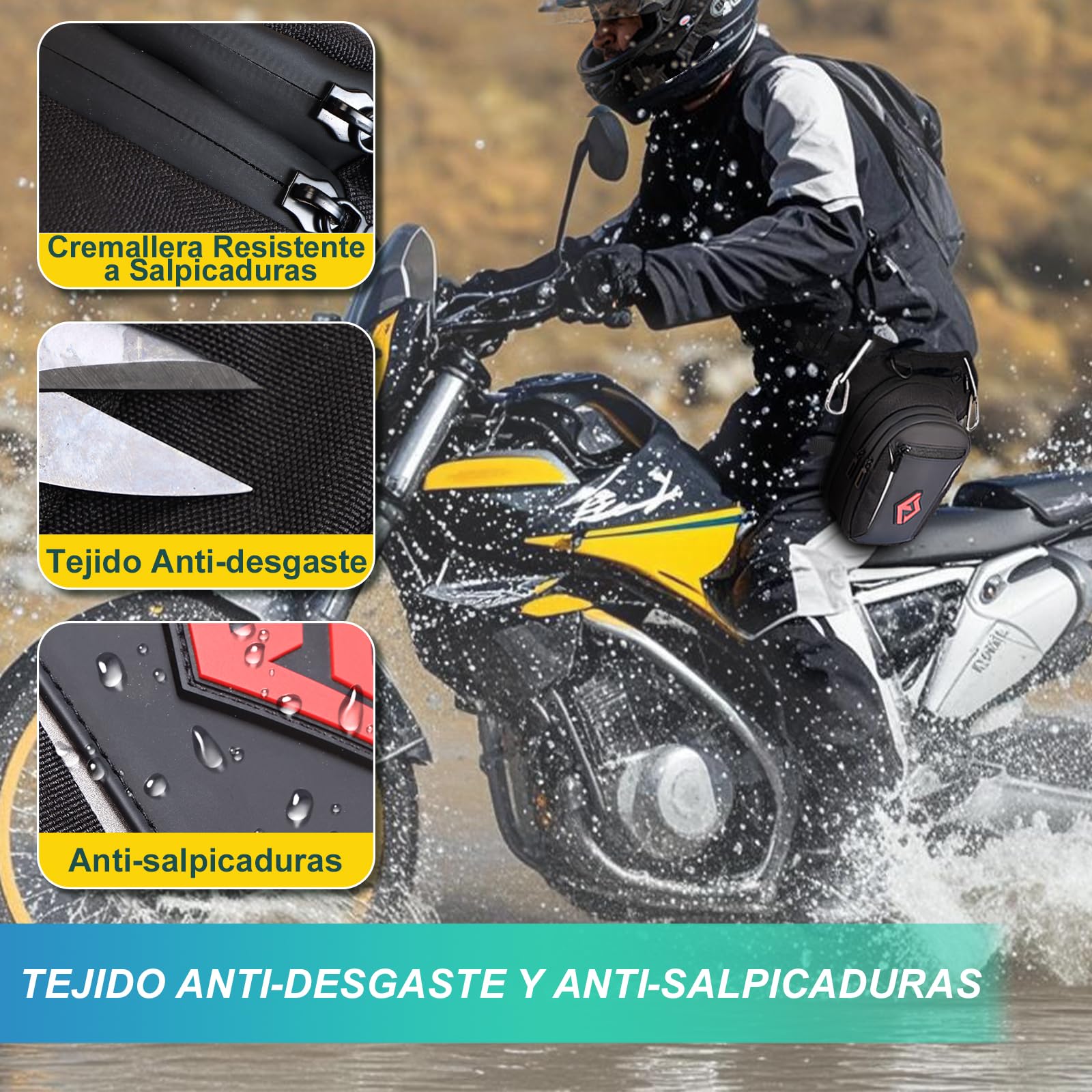 Eshow Pernera Moto Ampliable, Bolsa Pierna con Correas Ajustables y Tira Reflectante para Hombre y Mujer, Riñonera para Viajes Senderismo Ciclismo Montañismo Trabajo Deporte Negro