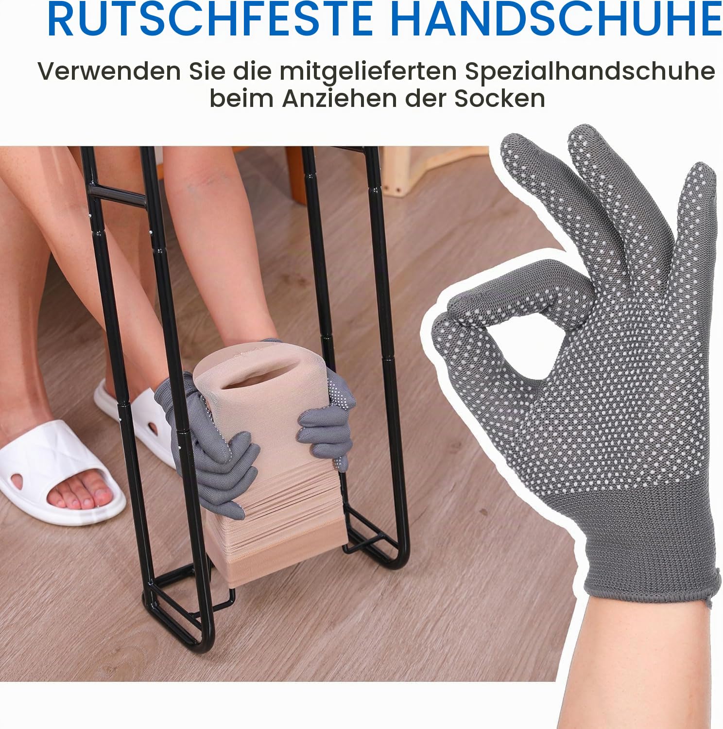 Upgraded Extra-Large Kompressionssocken Hilfsgerät-Sockenhilfe für Kompressionsstrümpfe-Helfer-Gerät zum Anziehen von Strumpfwaren (schwarz)