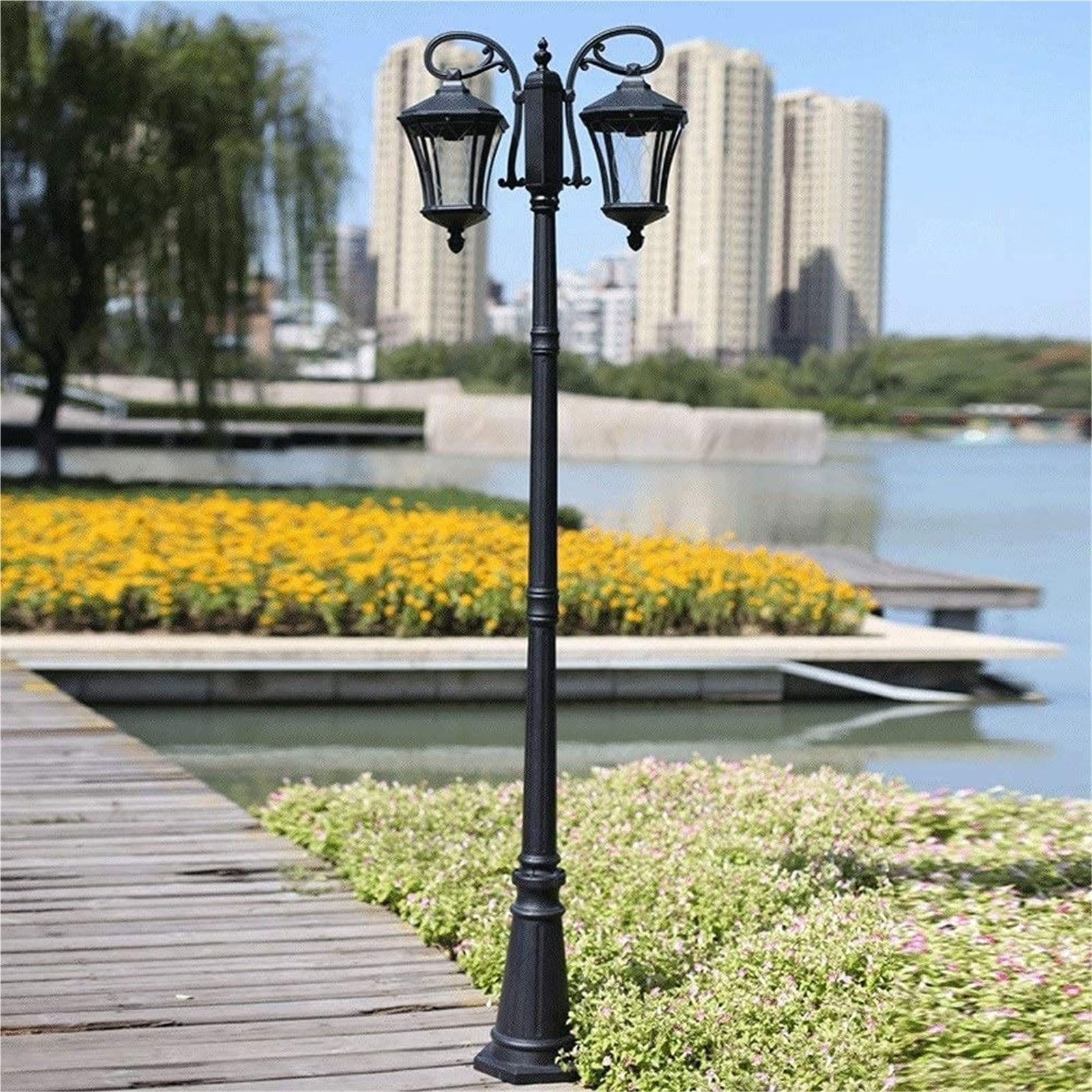 QUSYZD Solar Post Lights Outdoor Lamp Post Light, 2-Lights European Outdoor Lamp Post Light Antirust Aluminum High Pole Lamp Villa Landscape Pillar Lamp Courtyard Waterproof,Height 220cm