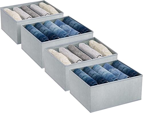 DIMJ Organizador de ropa para armario, 4 paquetes de organizadores de cajones para ropa con 5 compartimentos, organizador de armario de tela para