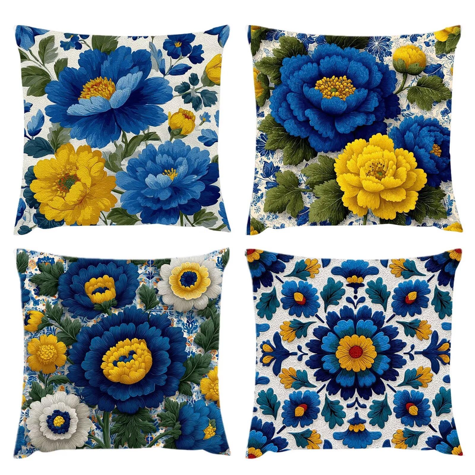 Set di 4 Fiori Verde Cuscini Per Divano, Cuscini Divano 80x80, Esterno Impermeabili Velluto cuscino, Decorativi in esterni Moderni Arredo Copricuscini Soggiorno da Letto per camera, giardini s-159