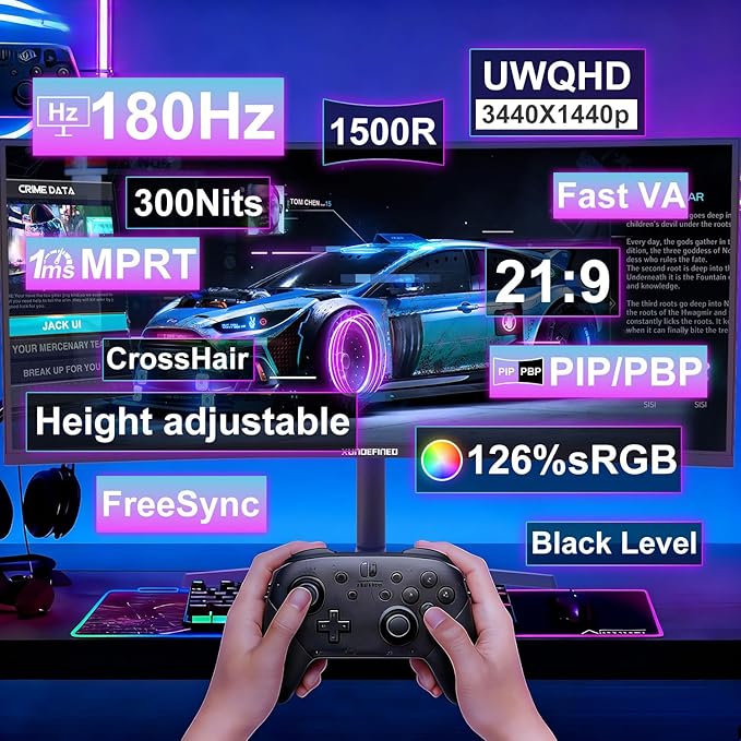 Monitor Curvo Ultrawide 34 Pulgadas QHD 180Hz 1500R HDR10 miniatura 9