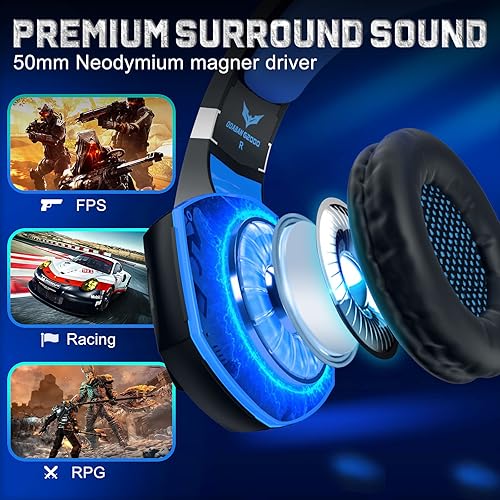 Miniatura 2 de Auriculares para juegos Xbox One con sonido envolvente estéreo auriculares para juegos PS4 con micrófono y luz LED con cancelación de ruido